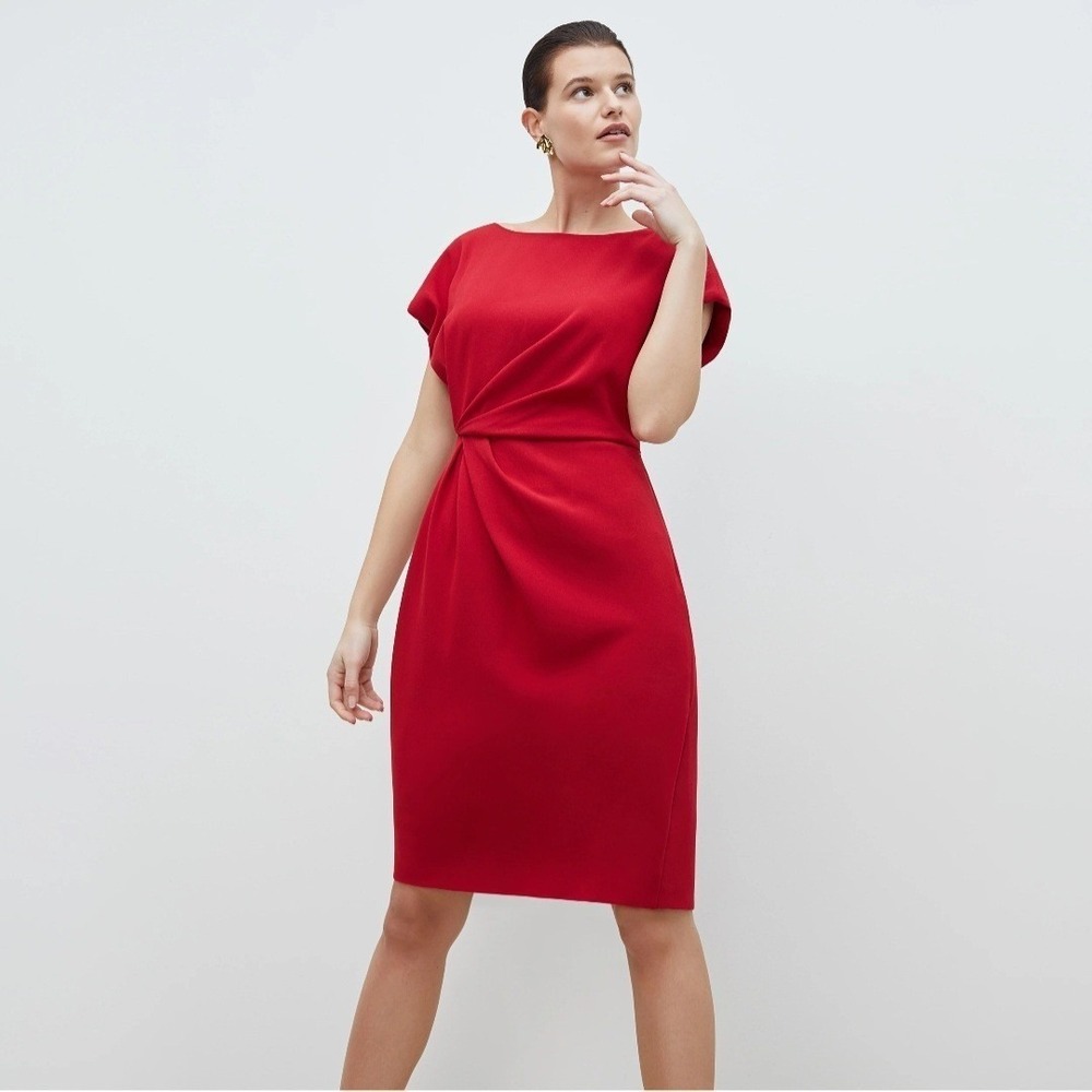 M.M.LAFLEUR Jillian Red‎ Crepe Sheath Dress Boat Neck Midi Work Business NEW 6